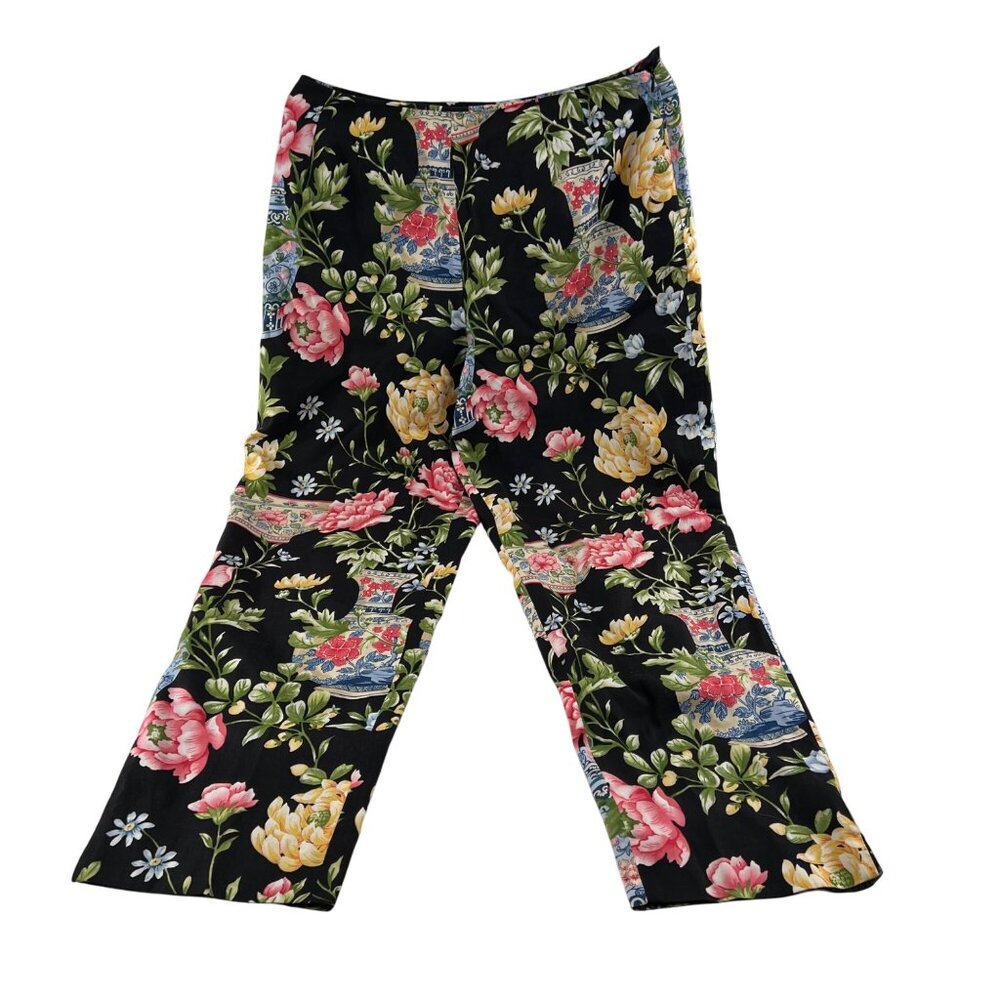 Talbots Women's Floral Print Wide Leg Pants Size 10 Novelty Print Vintage y2k li